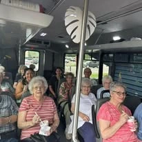 Ascension Living Sacred Heart Village Senior Living in Avilla, Indiana residents on the transportation bus