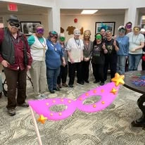 Parkrose Chateau Gracious Retirement Living Hawthorn Senior Independent Living in Portland, Oregon residents at a mask party