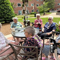 Bartlett Reserve Independent Living residents enjoying beautiful weather outdoors
