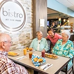 Judson Park Senior Living in Des Moines, WA, residents dining together at the bistro