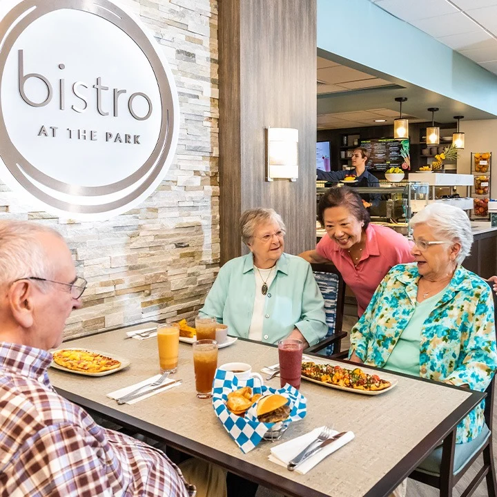Judson Park Senior Living in Des Moines, WA, residents dining together at the bistro