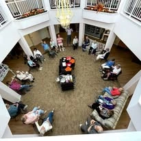 Stoneybrook Lodge Gracious Retirement Living Hawthorn Senior Independent Living in Corvallis, Oregon residents in the entrance