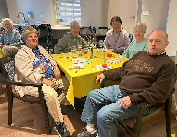 Addolorata Villa, continuing care retirement community offering independent living, assisted living, and memory care in Wheeling, IL, residents socializing