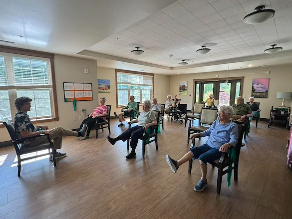Noel Manor Retirement Living Verona, WI, residents staying active with a fitness class