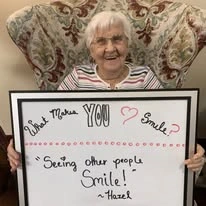 resident answering the question "What makes you smile?" at Mulligan Park Gracious Retirement Living Hawthorn Senior Independent Living in Tallahassee, Florida