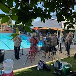 Covenant Living at the Samarkand in Santa Barbara, CA, residents enjoying music outdoors