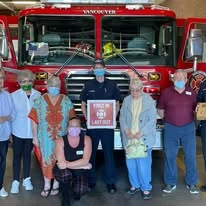 Springwood Landing Gracious Retirement Living Hawthorn Senior independent Living in Vancouver, Washington residents in front of a fire truck